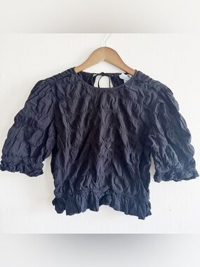 Future Collective Black Ruffle-Hem Puff Sleeve Blouse small